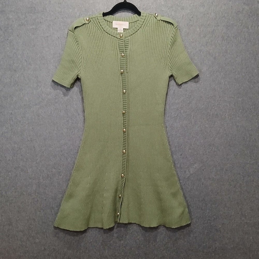 XS Sweater Dress Fit Flare Ribbed Coquette Fall Chic Y2K Pin Up Button up
